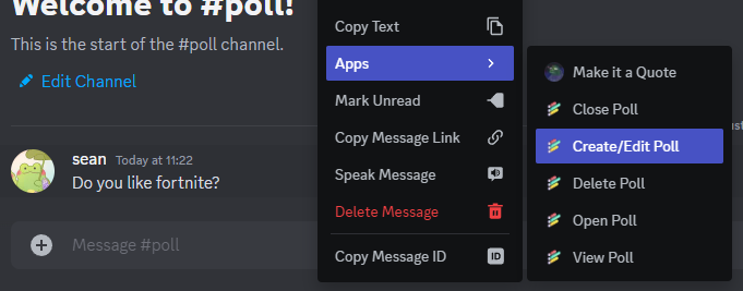 Create poll by message (apps context menu)