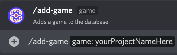 Command Example for Adding a Game (Project)