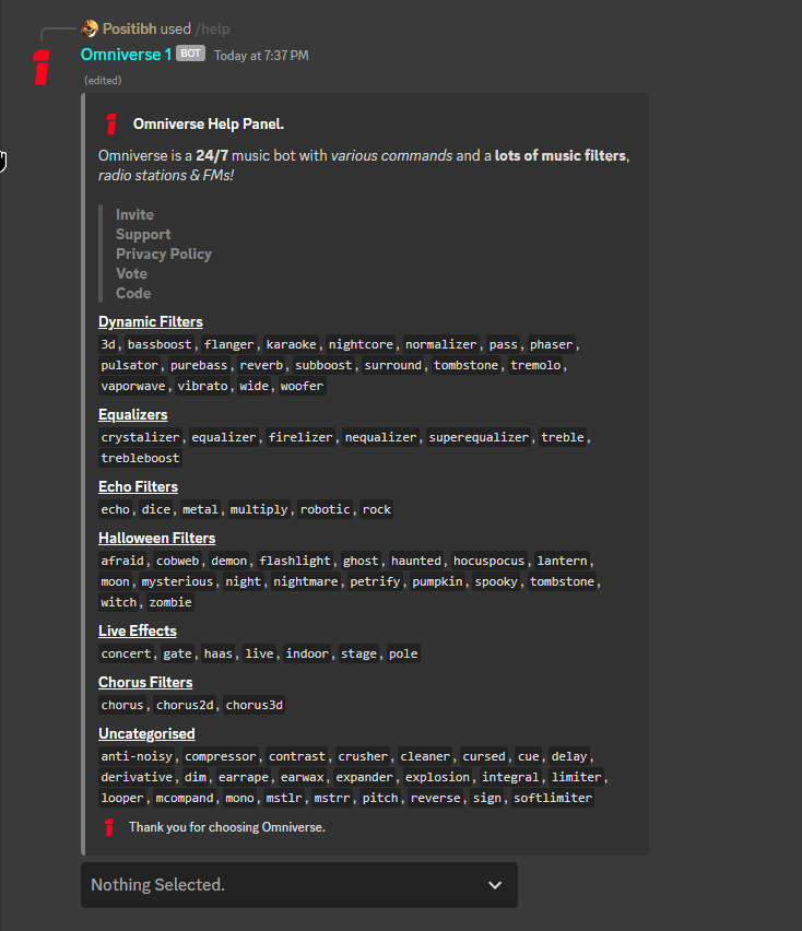 List of filters.