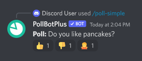 Simple poll with the question 'Do you like pancakes?' with a thumbs up, thumbs down, and a shrug emoji reaction
